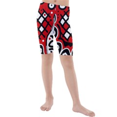 Red High Art Abstraction Kid s Mid Length Swim Shorts by Valentinaart