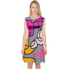 Colorful Abstract Design By Moma Capsleeve Midi Dress