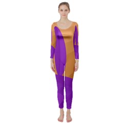 Orange And Purple Landscape Long Sleeve Catsuit by Valentinaart