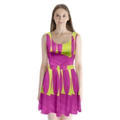 Yellow And Pink Landscape Split Back Mini Dress 