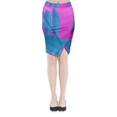 Pink And Blue Landscape Midi Wrap Pencil Skirt