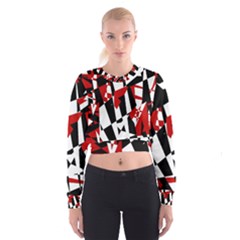 Red, Black And White Chaos Women s Cropped Sweatshirt