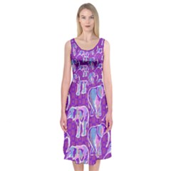 Cute Violet Elephants Pattern Midi Sleeveless Dress