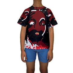 Abstract Face  Kid s Short Sleeve Swimwear