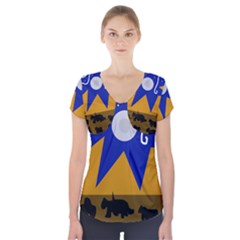 Decorative Abstraction Short Sleeve Front Detail Top by Valentinaart