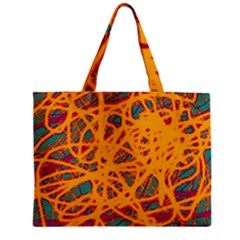 Orange Neon Chaos Zipper Mini Tote Bag by Valentinaart