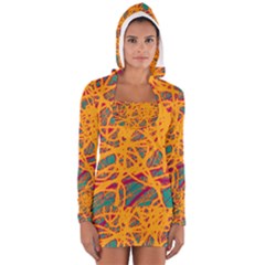 Orange Neon Chaos Women s Long Sleeve Hooded T-shirt