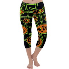 Orange And Green Abstraction Capri Yoga Leggings