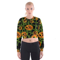 Orange And Green Abstraction Women s Cropped Sweatshirt