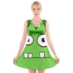 Halloween Frankenstein - Green V-neck Sleeveless Skater Dress by Valentinaart