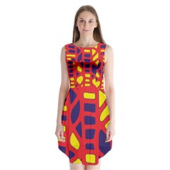 Red, Yellow And Blue Decor Sleeveless Chiffon Dress  