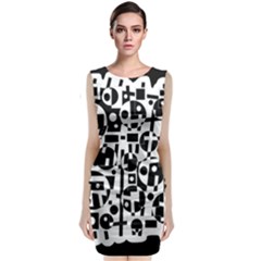 Black And White Abstract Chaos Classic Sleeveless Midi Dress by Valentinaart