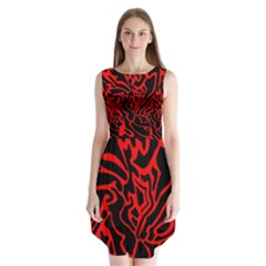 Red And Black Decor Sleeveless Chiffon Dress  