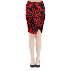 Red And Black Decor Midi Wrap Pencil Skirt