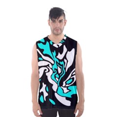 Cyan, Black And White Decor Men s Basketball Tank Top by Valentinaart