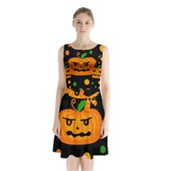 Halloween Pumpkin Sleeveless Chiffon Waist Tie Dress by Valentinaart