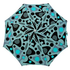 Cyan Blue Abstract Art Straight Umbrellas by Valentinaart