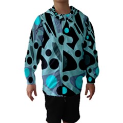 Cyan Blue Abstract Art Hooded Wind Breaker (kids) by Valentinaart