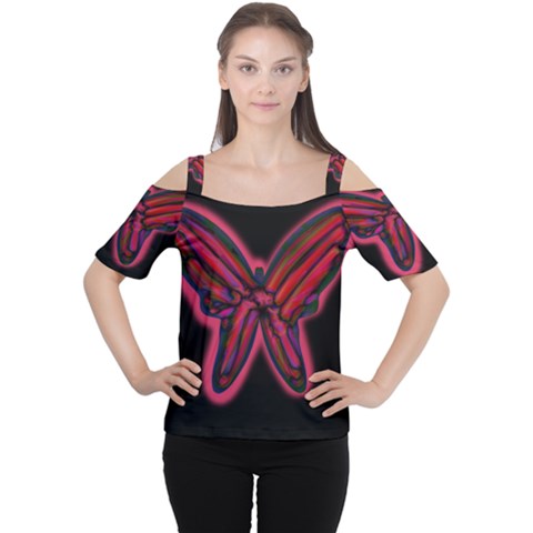 Red Butterfly Women s Cutout Shoulder Tee by Valentinaart