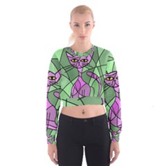 Artistic Cat - Purple Women s Cropped Sweatshirt