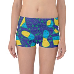 Playful Abstract Art - Blue And Yellow Boyleg Bikini Bottoms by Valentinaart