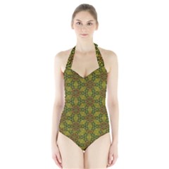 Camo Abstract Shell Pattern Halter Swimsuit