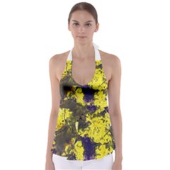 Yellow And Purple Splatter Paint Pattern Babydoll Tankini Top by traceyleeartdesigns