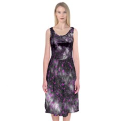 Black, Pink And Purple Splatter Pattern Midi Sleeveless Dress