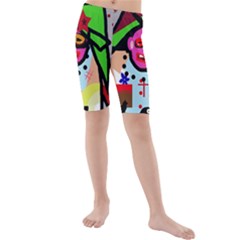 Quarreling Kid s Mid Length Swim Shorts by Valentinaart