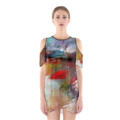 Abstract Reds And Beiges  Cutout Shoulder Dress