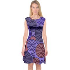 Blue And Red Hypnoses  Capsleeve Midi Dress