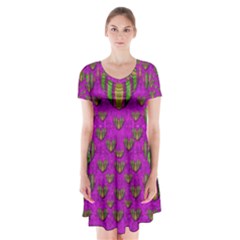 Love In Colors And Heart In Rainbows Short Sleeve V-neck Flare Dress