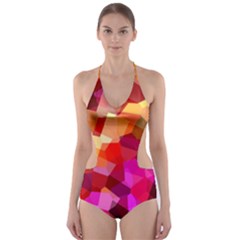 Geometric Fall Pattern Cut-out One Piece Swimsuit