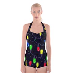 Christmas Light Boyleg Halter Swimsuit 