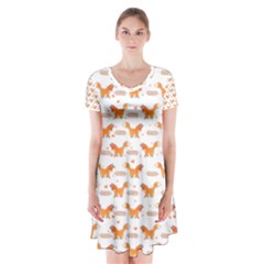 Fox And Laurel Pattern Short Sleeve V-neck Flare Dress