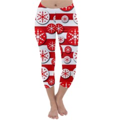 Snowflake Red And White Pattern Capri Winter Leggings 