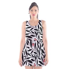 Red, Black And White Elegant Pattern Scoop Neck Skater Dress by Valentinaart