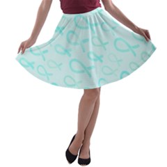 Turquoise Watercolor Awareness Ribbons A-line Skater Skirt by AwareWithFlair