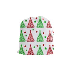 Decorative Christmas Trees Pattern - White Drawstring Pouches (medium)  by Valentinaart