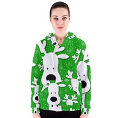 Christmas Reindeer - Green 2 Women s Zipper Hoodie