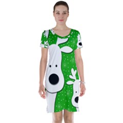 Christmas Reindeer - Green 2 Short Sleeve Nightdress by Valentinaart