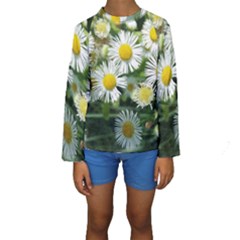 White Summer Flowers Watercolor Painting Art Kids  Long Sleeve Swimwear