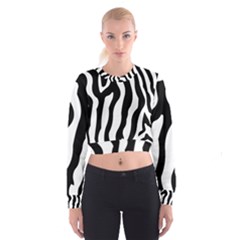 Zebra Horse Skin Pattern Black And White Women s Cropped Sweatshirt by picsaspassion