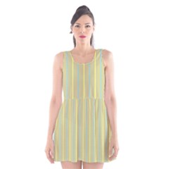 Summer Sand Color Blue And Yellow Stripes Pattern Scoop Neck Skater Dress