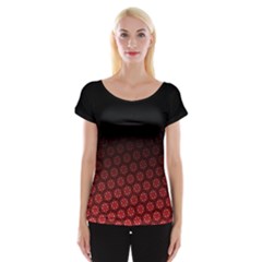 Ombre Black And Red Pasion Floral Pattern Women s Cap Sleeve Top