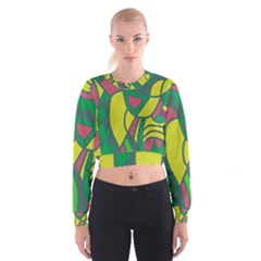 Green Abstract Decor Women s Cropped Sweatshirt by Valentinaart