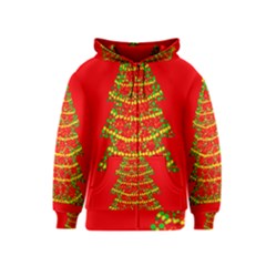 Sparkling Christmas Tree - Red Kids  Zipper Hoodie by Valentinaart