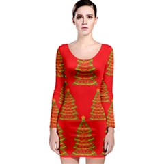 Christmas Trees Red Pattern Long Sleeve Bodycon Dress by Valentinaart