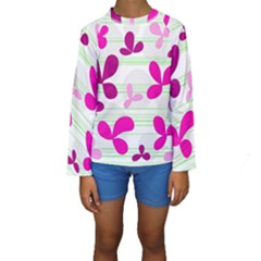 Magenta Floral Pattern Kids  Long Sleeve Swimwear by Valentinaart