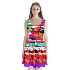 Abstract Waves Split Back Mini Dress 